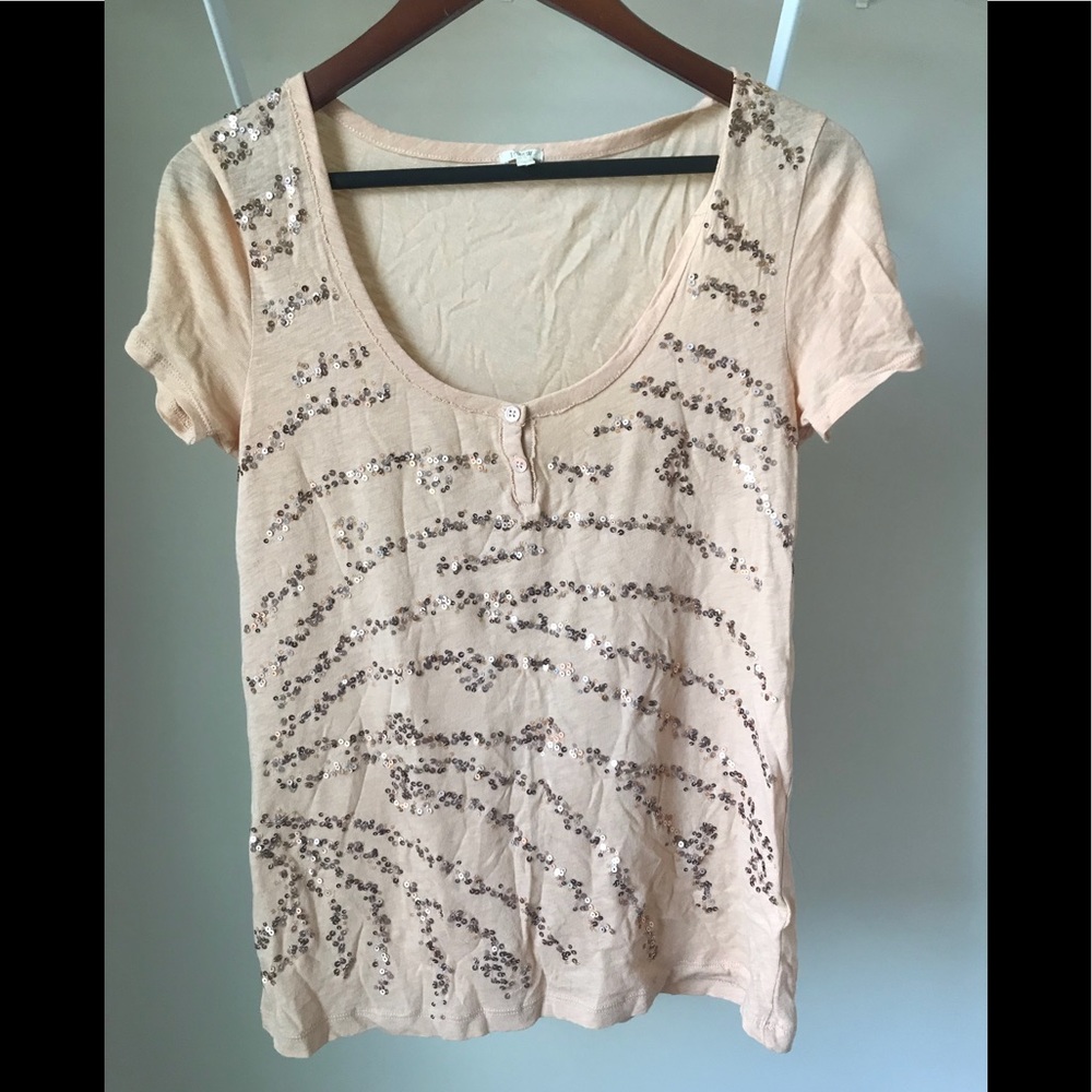 JCrew peach tee with sequins